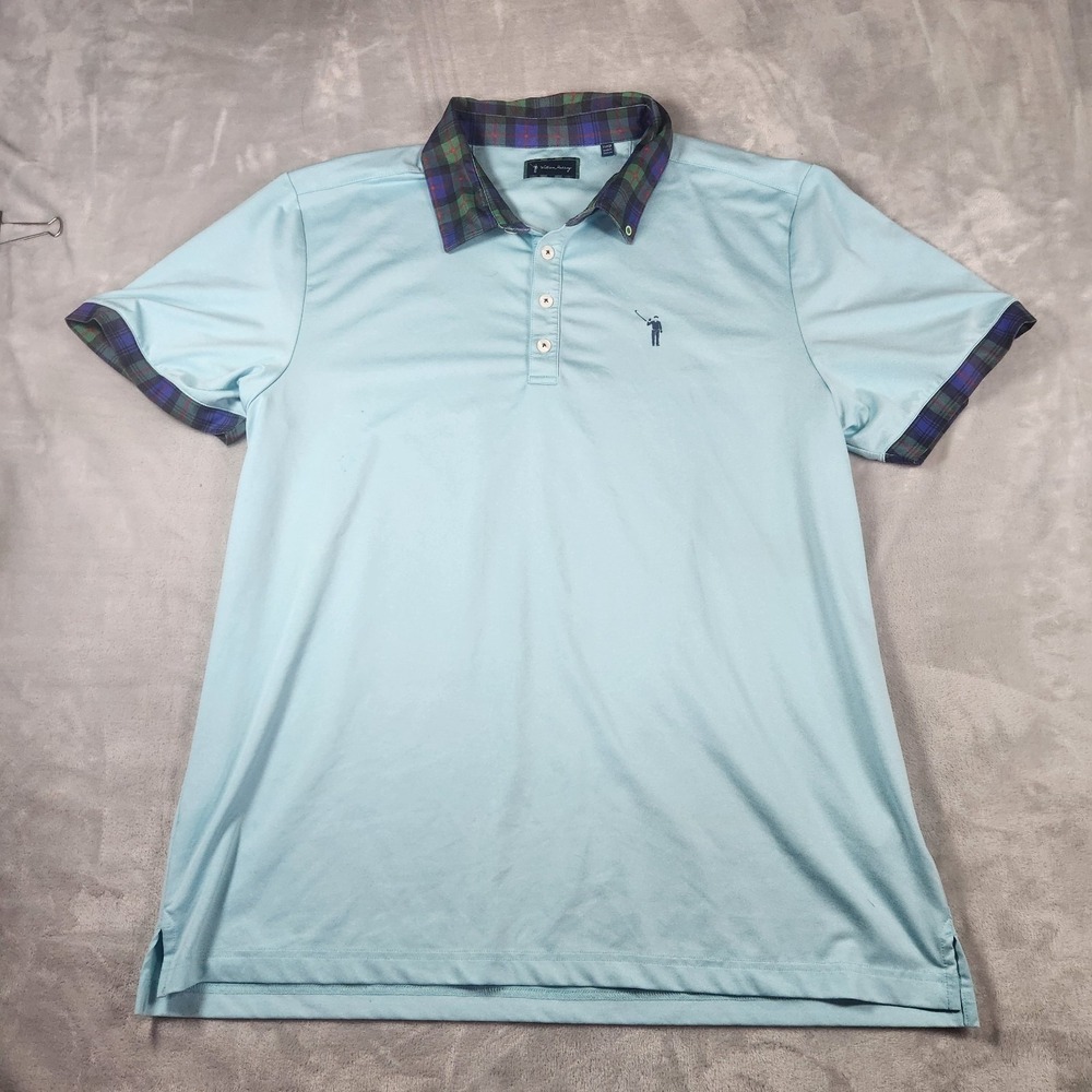 WILLIAM MURRAY GOLF POLO SHIRT XL‎ TEAL BLUE TARTAN CLASSIC PERFORMANCE PREPPY